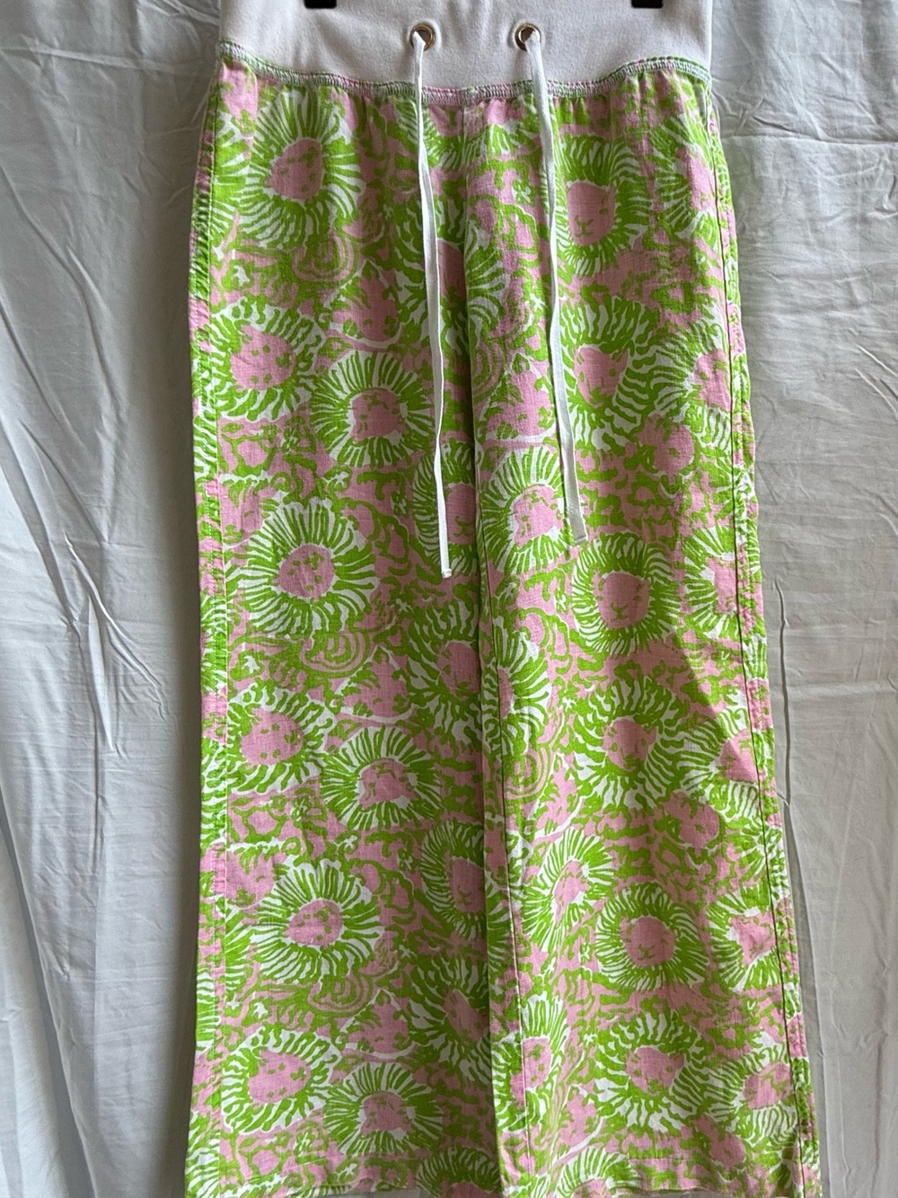 Lilly Pulitzer XS The Beach Pant Sunnyside Lion Linen Wide Leg Drawstring
